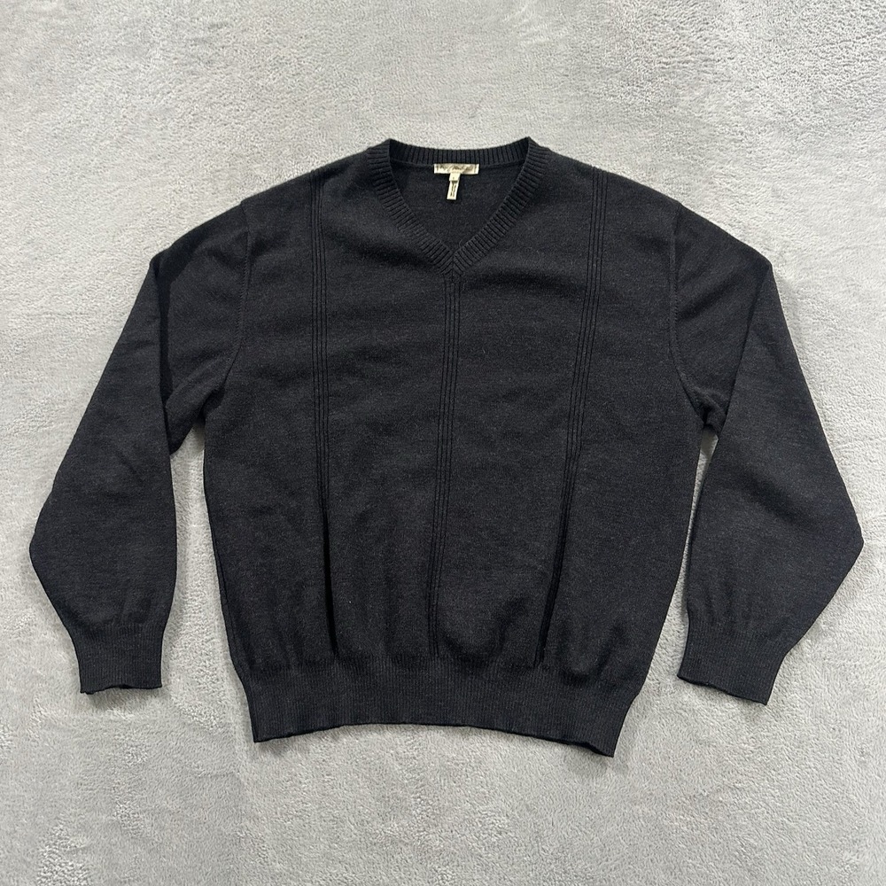 Enzo Mantovani VNeck Sweater Men L Gray Extra Fine Merino Wool Made Italy